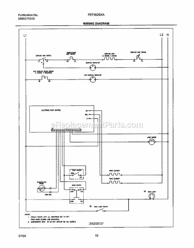 Frigidaire FEF362BXAWB Freestanding, Electric Range Page F Diagram