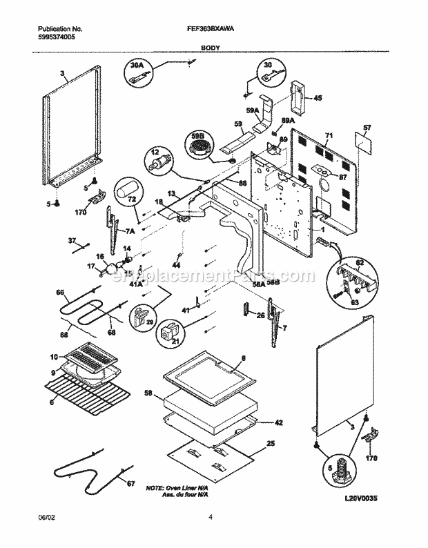 Frigidaire FEF363BXAWA Freestanding, Electric Range Body Diagram