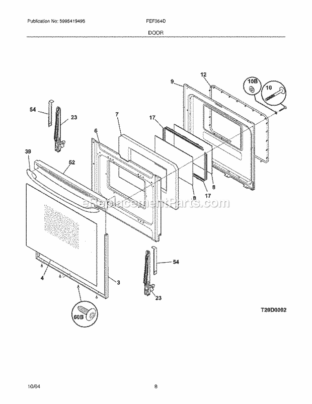 Frigidaire FEF364DQA Freestanding, Electric Electric Range Door Diagram