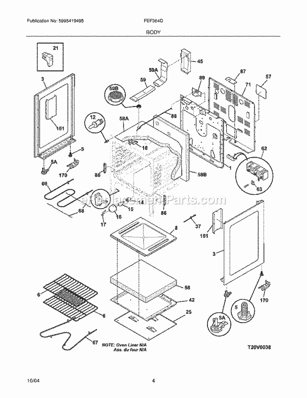 Frigidaire FEF364DSA Freestanding, Electric Electric Range Body Diagram