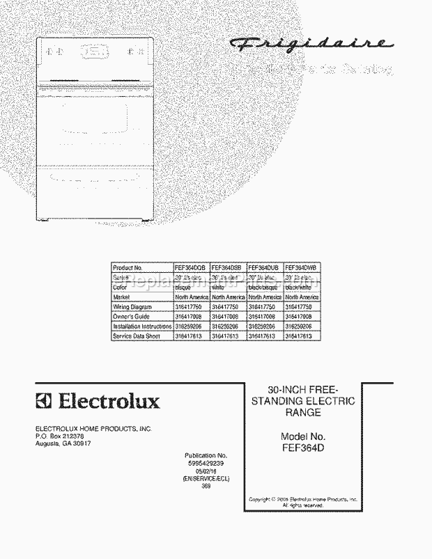 Frigidaire FEF364DSB Freestanding, Electric Electric Range Page C Diagram