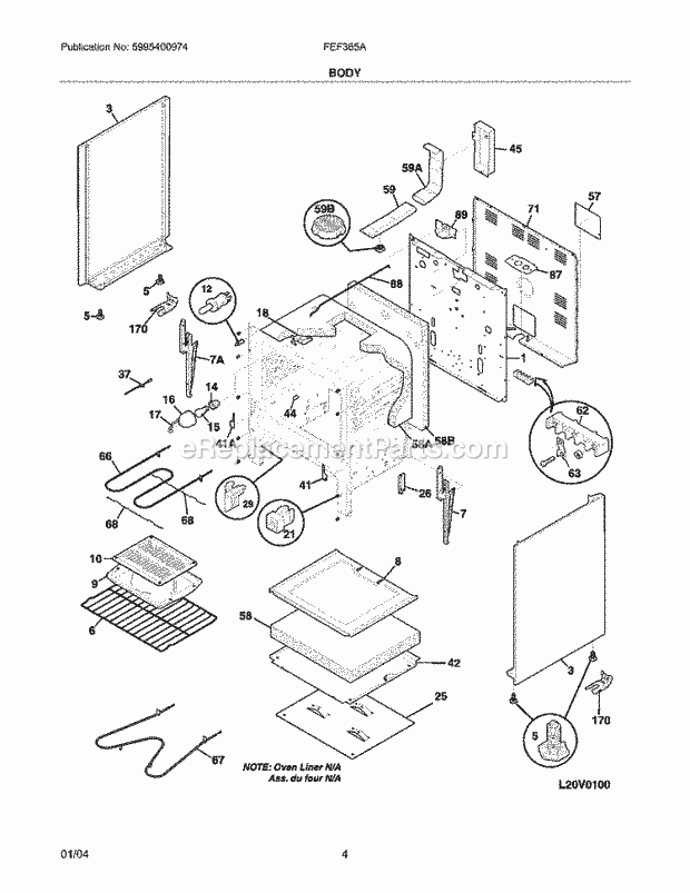 Frigidaire FEF365AQC Freestanding, Electric Electric Range Body Diagram