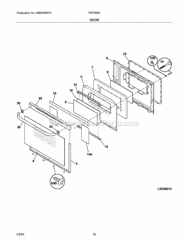 Frigidaire FEF365AQC Freestanding, Electric Electric Range Door Diagram