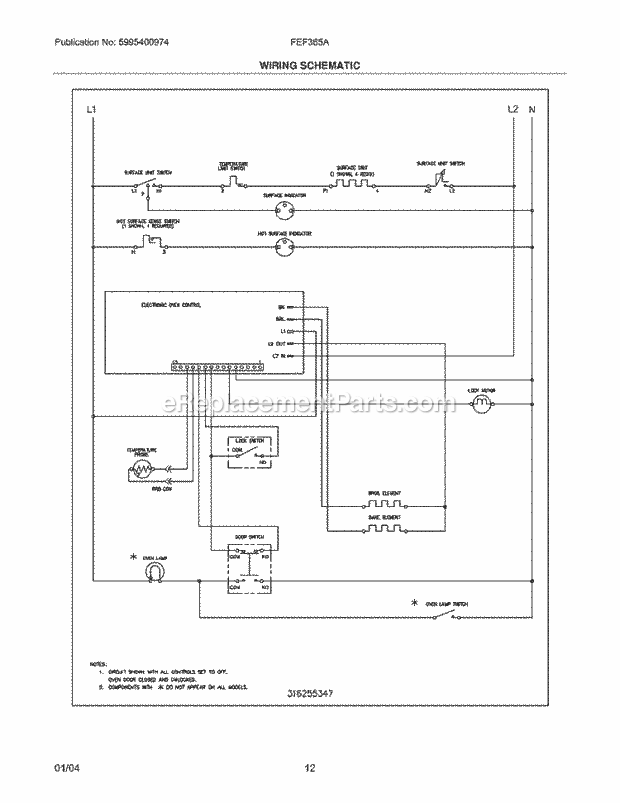 Frigidaire FEF365AQC Freestanding, Electric Electric Range Page G Diagram