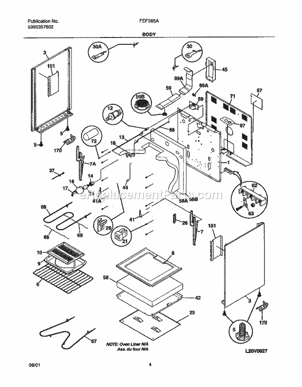 Frigidaire FEF365ASB Freestanding, Electric Electric Range Body Diagram