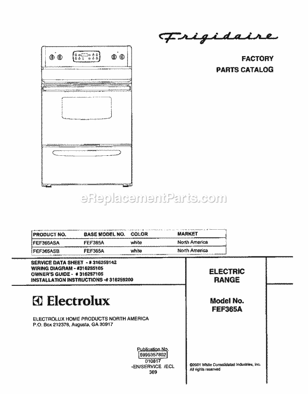 Frigidaire FEF365ASB Freestanding, Electric Electric Range Page C Diagram