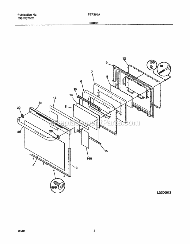 Frigidaire FEF365ASB Freestanding, Electric Electric Range Door Diagram