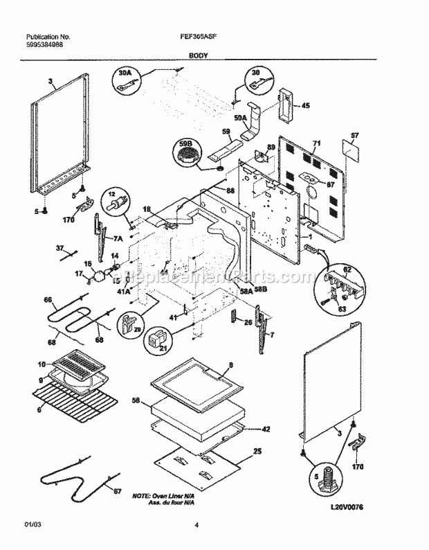 Frigidaire FEF365ASF Freestanding, Electric Electric Range Body Diagram