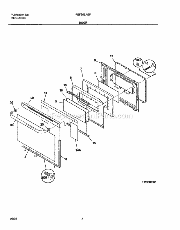 Frigidaire FEF365ASF Freestanding, Electric Electric Range Door Diagram