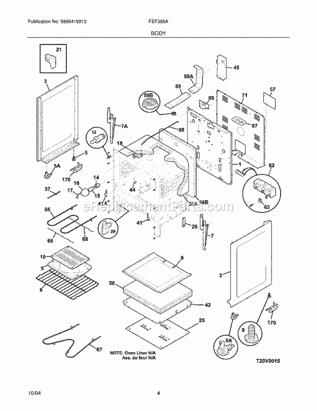 Frigidaire FEF365ASL Freestanding, Electric Electric Range Body Diagram