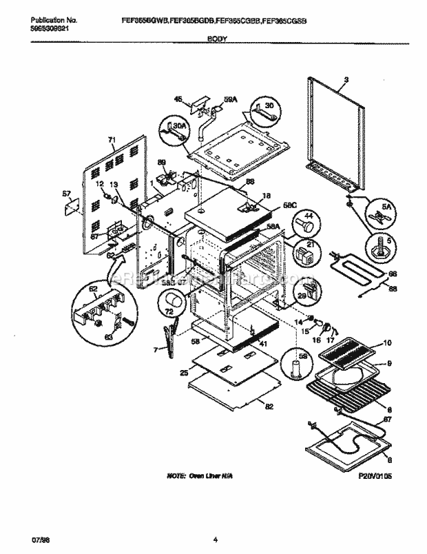 Frigidaire FEF365BGDB Freestanding, Electric Electric Range Body Diagram