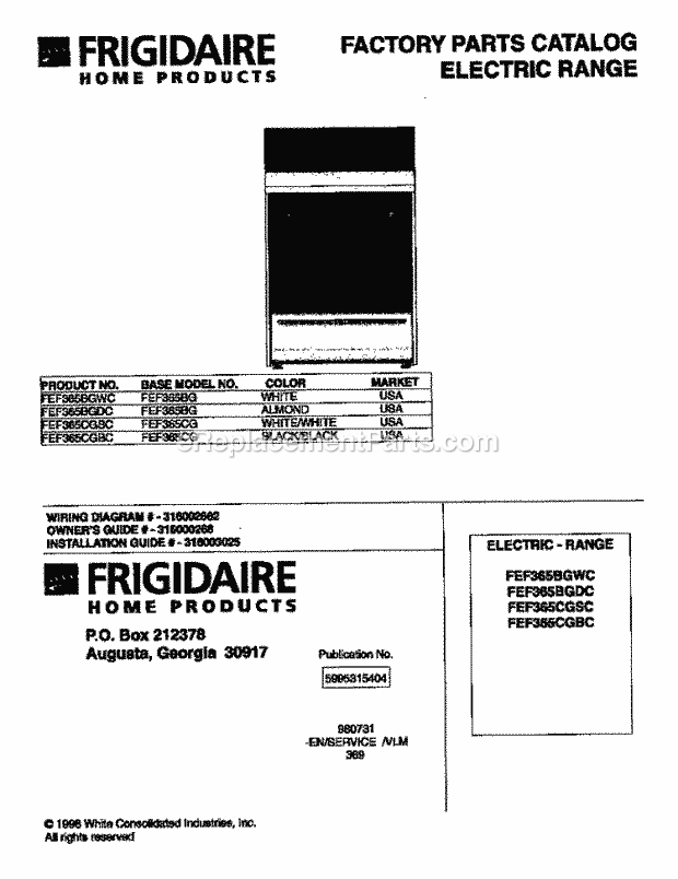 Frigidaire FEF365BGDC Freestanding, Electric Electric Range Page C Diagram