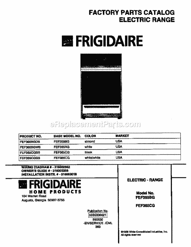 Frigidaire FEF365CGSB Freestanding, Electric Electric Range Page C Diagram