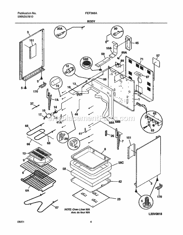 Frigidaire FEF366ABB Freestanding, Electric Electric Range Body Diagram