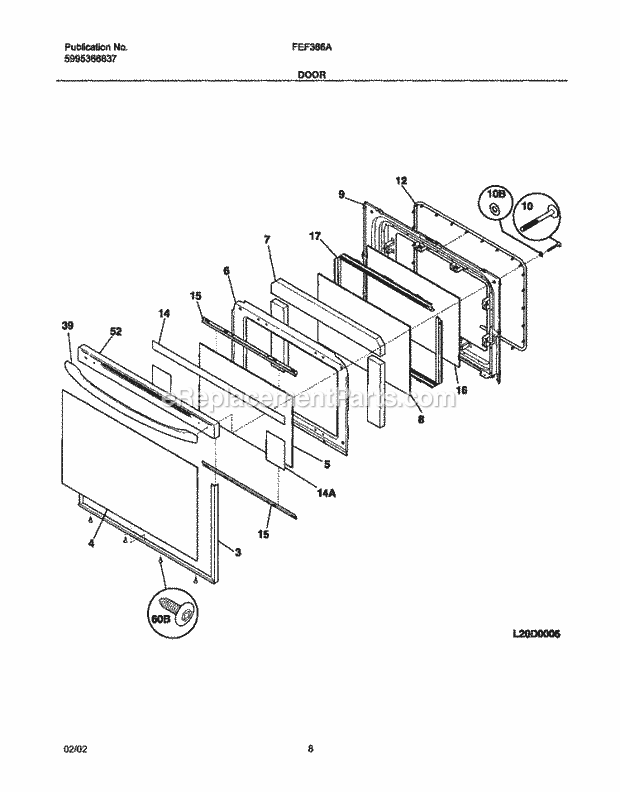 Frigidaire FEF366ABD Freestanding, Electric Electric Range Door Diagram