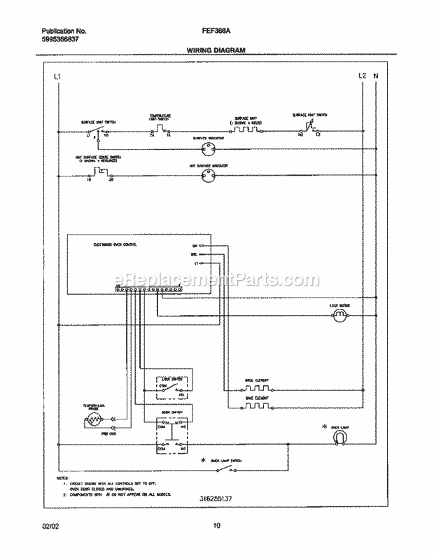 Frigidaire FEF366ABD Freestanding, Electric Electric Range Page F Diagram