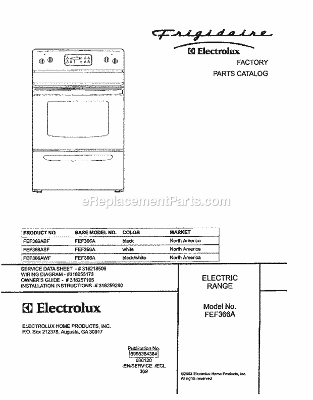 Frigidaire FEF366ABF Freestanding, Electric Electric Range Page C Diagram