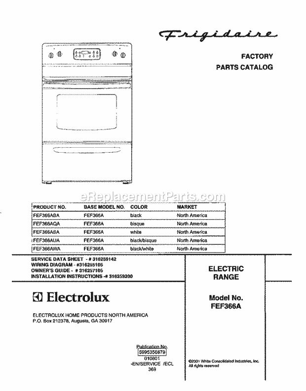 Frigidaire FEF366AQA Freestanding, Electric Electric Range Page C Diagram