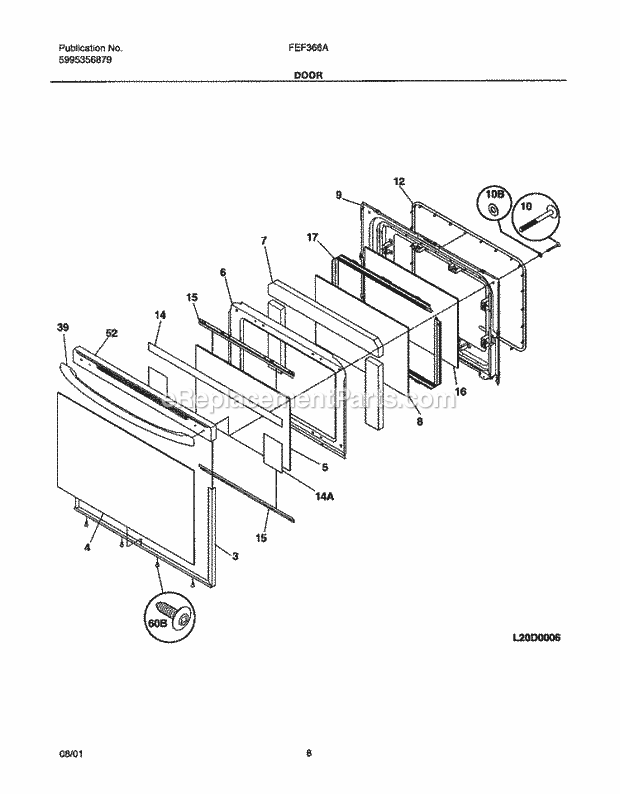 Frigidaire FEF366ASA Freestanding, Electric Electric Range Door Diagram