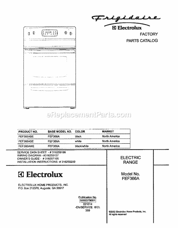 Frigidaire FEF366ASE Freestanding, Electric Electric Range Page C Diagram