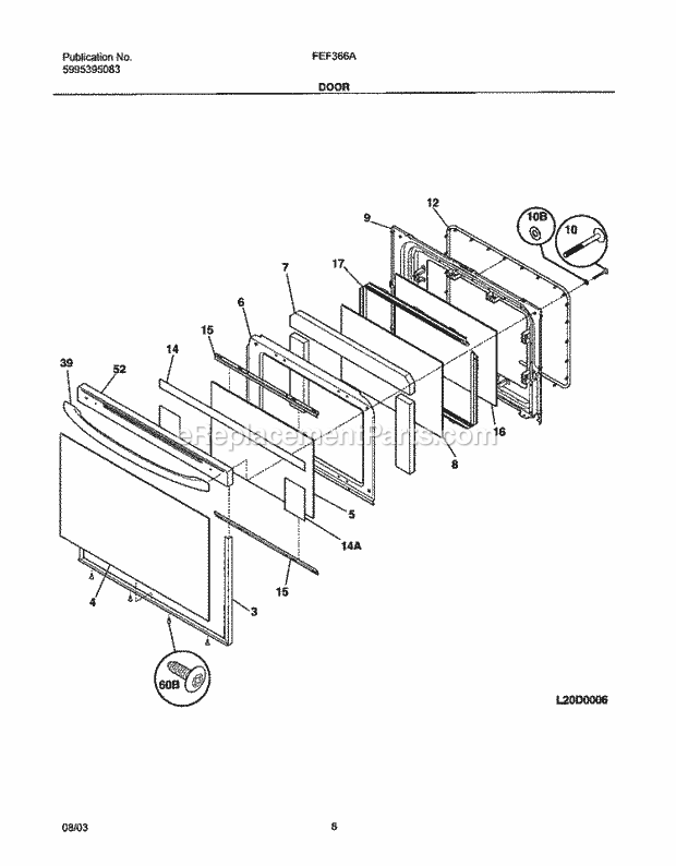 Frigidaire FEF366ASG Freestanding, Electric Electric Range Door Diagram