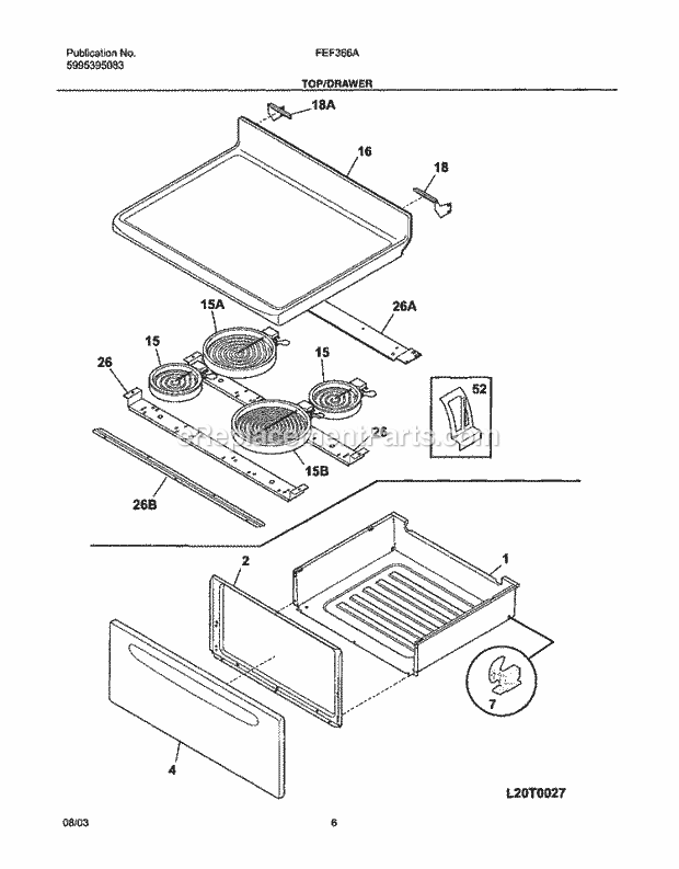 Frigidaire FEF366ASG Freestanding, Electric Electric Range Top / Drawer Diagram
