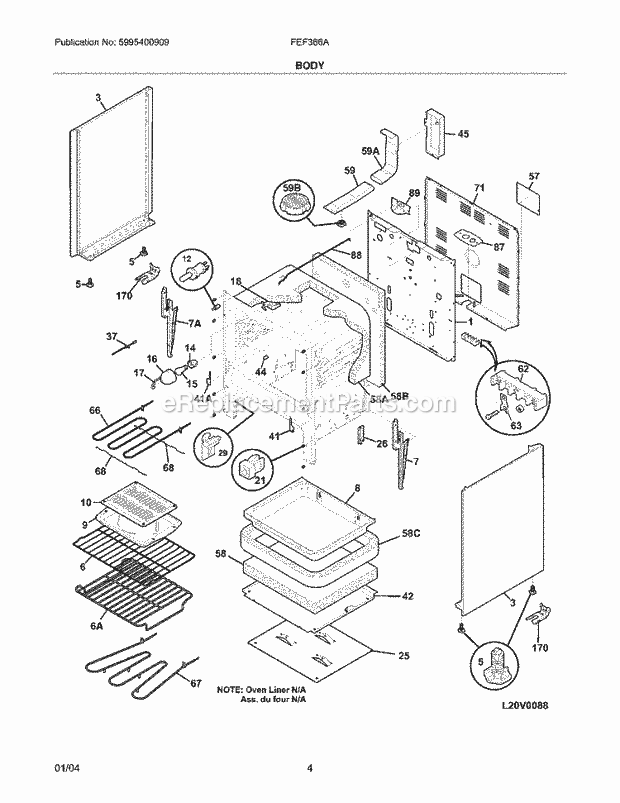 Frigidaire FEF366ASH Freestanding, Electric Electric Range Body Diagram