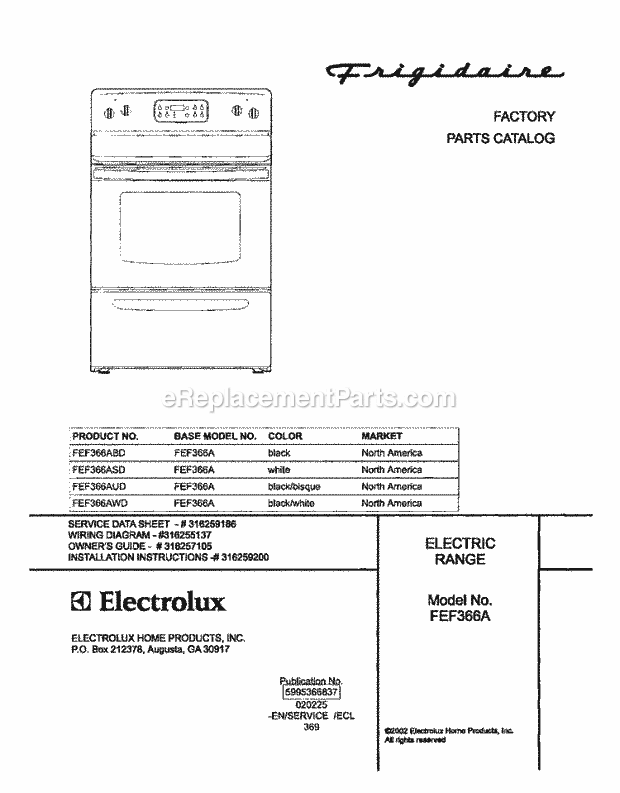 Frigidaire FEF366AWD Freestanding, Electric Electric Range Page C Diagram