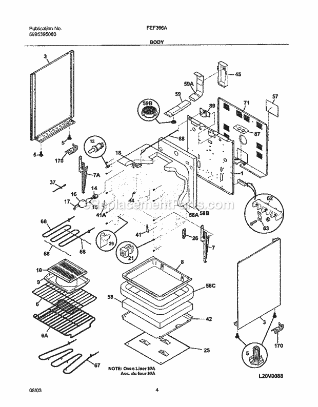 Frigidaire FEF366AWG Freestanding, Electric Electric Range Body Diagram