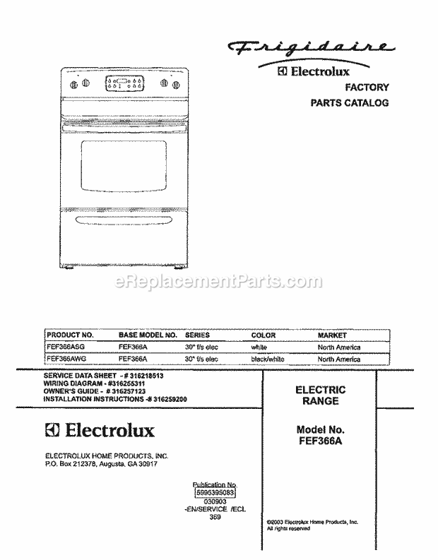 Frigidaire FEF366AWG Freestanding, Electric Electric Range Page C Diagram