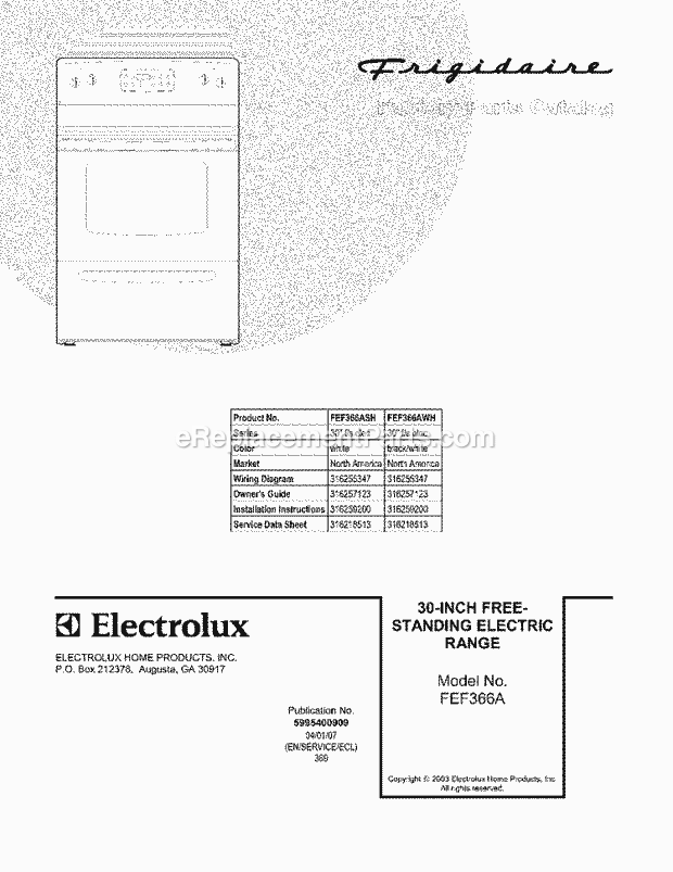 Frigidaire FEF366AWH Freestanding, Electric Electric Range Page C Diagram