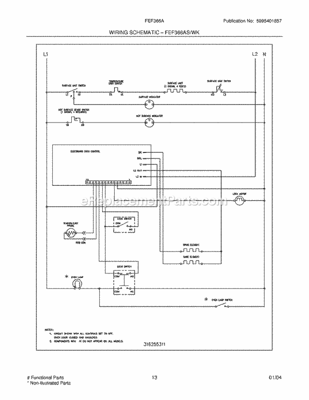Frigidaire FEF366AWJ Freestanding, Electric Electric Range Page H Diagram