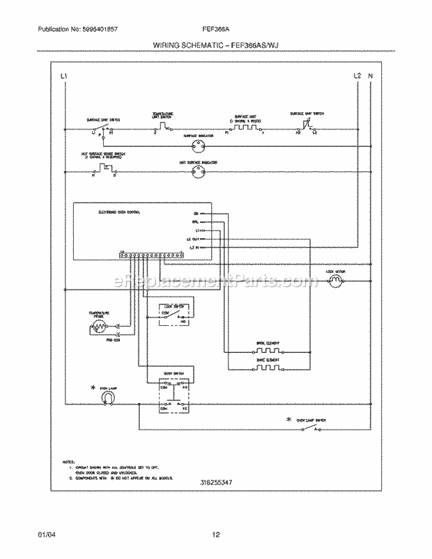Frigidaire FEF366AWJ Freestanding, Electric Electric Range Page I Diagram