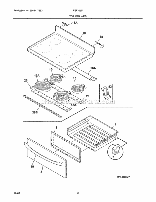 Frigidaire FEF366DCB Freestanding, Electric Electric Range Top / Drawer Diagram