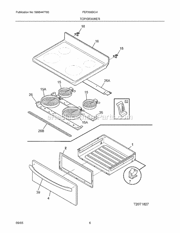 Frigidaire FEF366DCH Freestanding, Electric Electric Range Top / Drawer Diagram