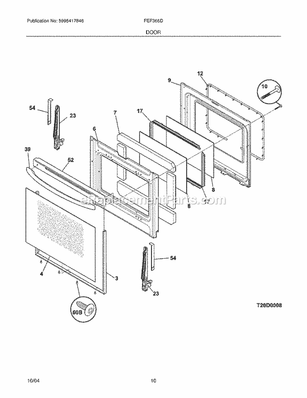 Frigidaire FEF366DSB Freestanding, Electric Electric Range Door Diagram