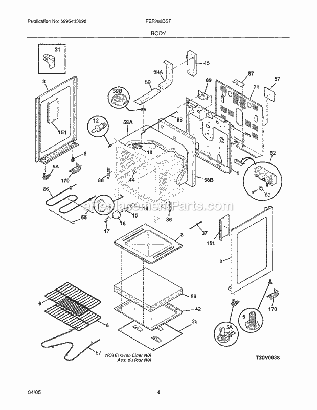 Frigidaire FEF366DSF Freestanding, Electric Electric Range Body Diagram