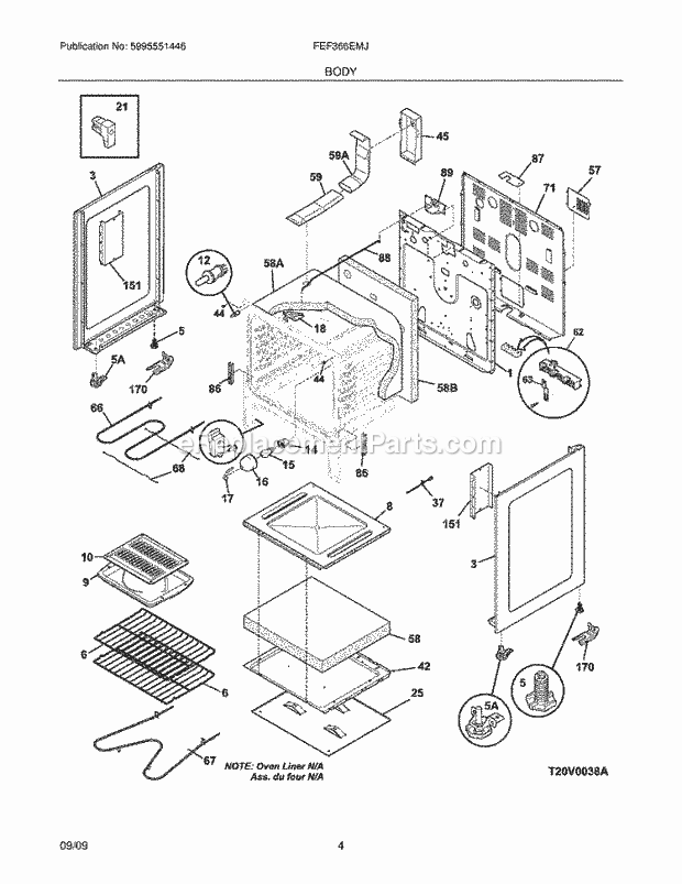 Frigidaire FEF366EMJ Range Body Diagram