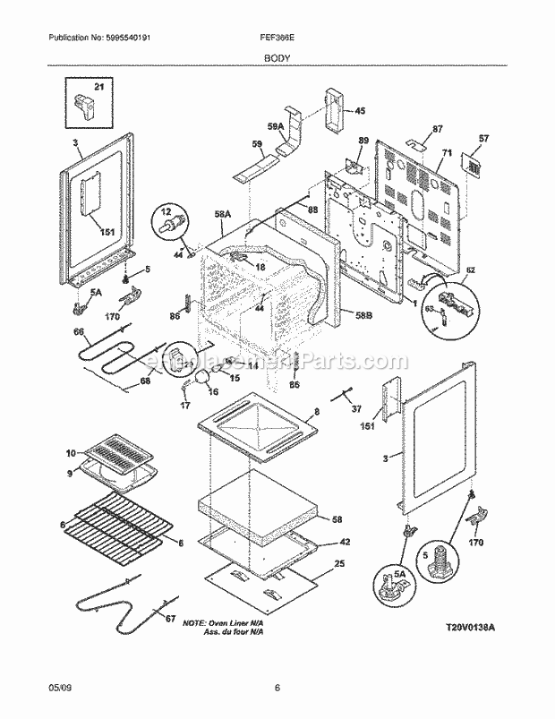 Frigidaire FEF366EQG Range Body Diagram