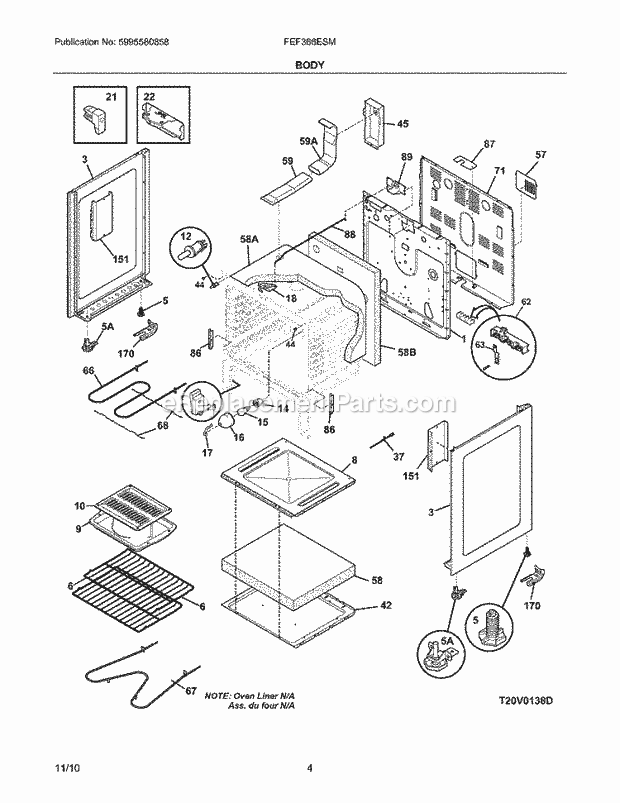 Frigidaire FEF366ESM Range Body Diagram