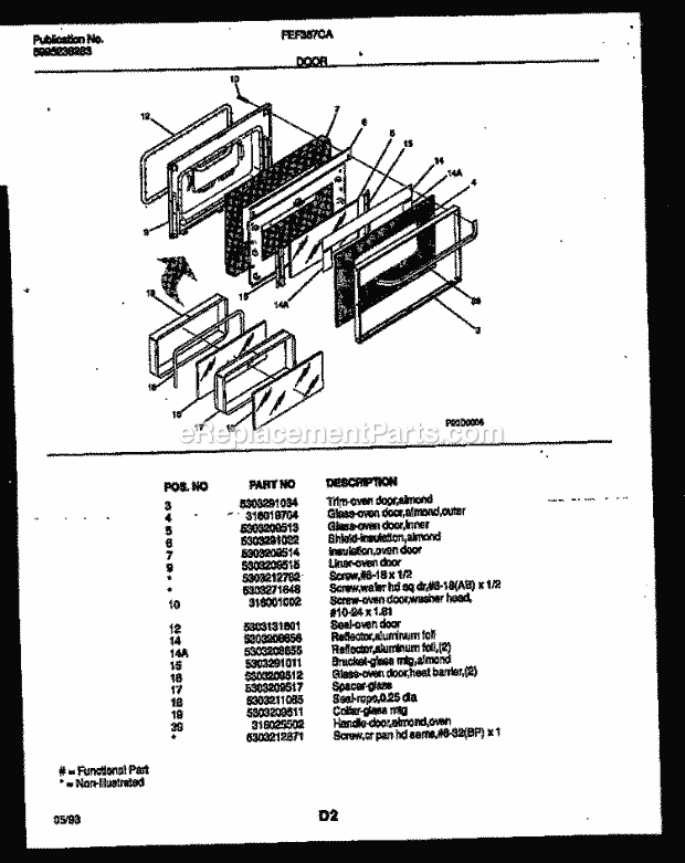 Frigidaire FEF367CATA Freestanding, Electric Range Electric Door Parts Diagram