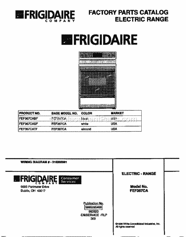 Frigidaire FEF367CATF Freestanding, Electric Frigidaire Electric Range Page C Diagram