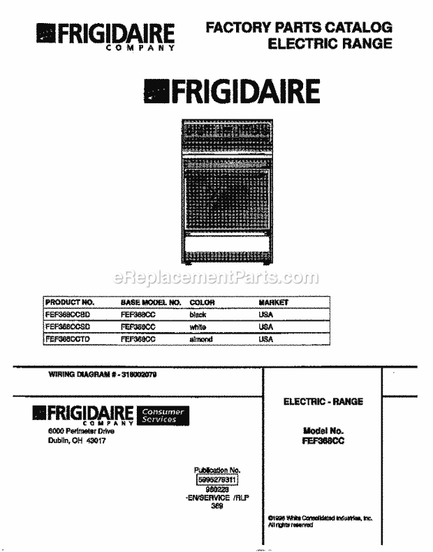 Frigidaire FEF368CCBD Freestanding, Electric Frigidaire Electric Range Page C Diagram