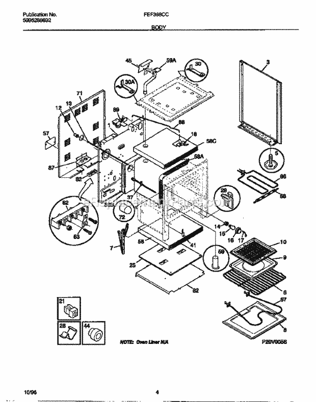 Frigidaire FEF368CCSE Freestanding, Electric Frigidaire Electric Range Body Diagram