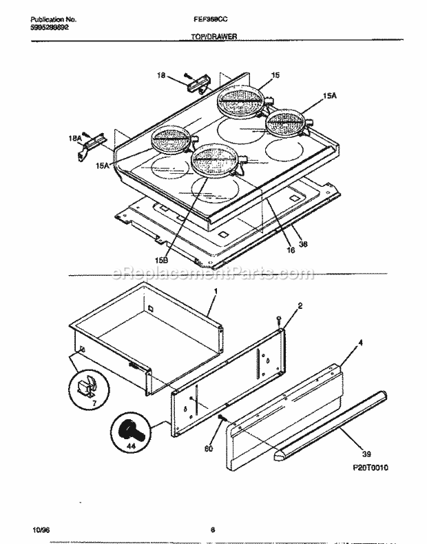 Frigidaire FEF368CCSE Freestanding, Electric Frigidaire Electric Range Top / Drawer Diagram