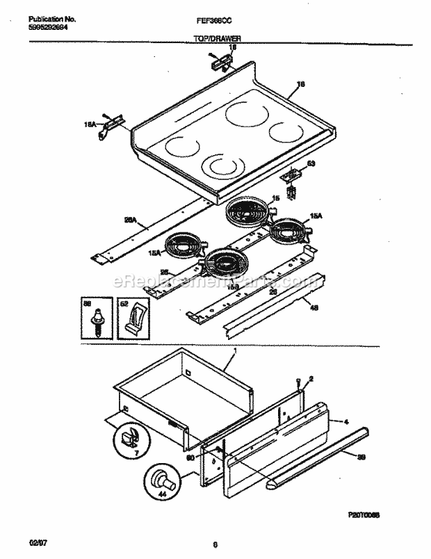 Frigidaire FEF368CCSF Freestanding, Electric Frigidaire Electric Range Top / Drawer Diagram