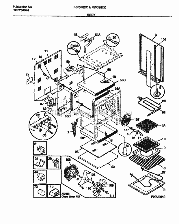 Frigidaire FEF368CCTA Freestanding, Electric Electric Range Body Diagram