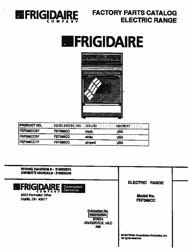 Frigidaire FEF368CCTF Freestanding, Electric Frigidaire Electric Range Page C Diagram