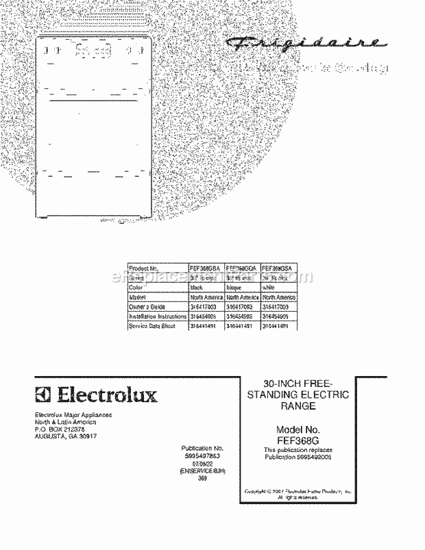 Frigidaire FEF368GBA Freestanding, Electric Electric Range Page C Diagram