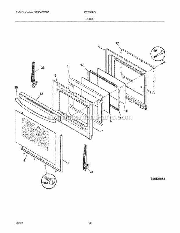 Frigidaire FEF368GBA Freestanding, Electric Electric Range Door Diagram